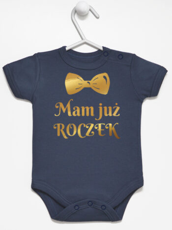 mam już roczek z muchą nadruk złoty body z krótkim rękawem kolor granatowy 250