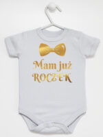 mam już roczek z muchą nadruk złoty body z krótkim rękawem kolor szary 250 mam już roczek z muchą nadruk złoty body z krótkim rękawem kolor szary 250