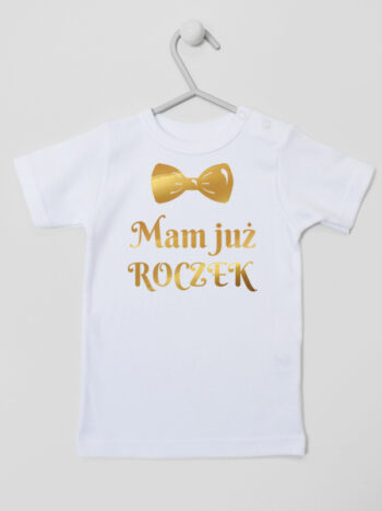 mam już roczek z muchą nadruk złoty koszulka z krótkim rękawem kolor biały 250