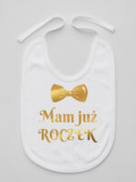mam już roczek z muchą nadruk złoty śliniak niemowlęcy kolor biały 250 mam już roczek z muchą nadruk złoty śliniak niemowlęcy kolor biały 250
