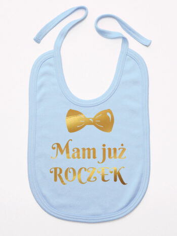 mam już roczek z muchą nadruk złoty śliniak niemowlęcy kolor błękitny 250