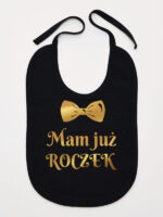mam już roczek z muchą nadruk złoty śliniak niemowlęcy kolor czarny 250 mam już roczek z muchą nadruk złoty śliniak niemowlęcy kolor czarny 250
