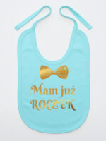 mam już roczek z muchą nadruk złoty śliniak niemowlęcy kolor miętowy 250 mam już roczek z muchą nadruk złoty śliniak niemowlęcy kolor miętowy 250