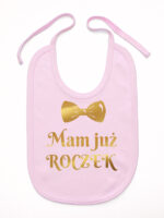 mam już roczek z muchą nadruk złoty śliniak niemowlęcy kolor różowy 250 mam już roczek z muchą nadruk złoty śliniak niemowlęcy kolor różowy 250