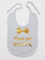 mam już roczek z muchą nadruk złoty śliniak niemowlęcy kolor szary 250 mam już roczek z muchą nadruk złoty śliniak niemowlęcy kolor szary 250