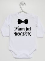 mam już roczek z muszką body z długim rękawem kolor biały 157