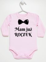 mam już roczek z muszką body z długim rękawem kolor różowy 157