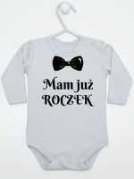 mam już roczek z muszką body z długim rękawem kolor szary 157