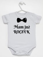 mam już roczek z muszką body z krótkim rękawem kolor szary 157