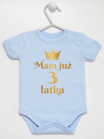 mam już trzy latka nadruk złoty body z krótkim rękawem kolor błękitny 212