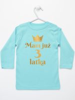 mam już trzy latka nadruk złoty koszulka z długim rękawem kolor miętowy 212