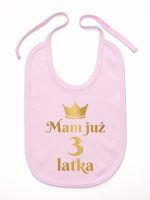 mam już trzy latka nadruk złoty śliniak niemowlęcy kolor różowy 212