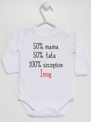 mama plus tata sto procent szczęście z imieniem body z długim rękawem kolor biały 121