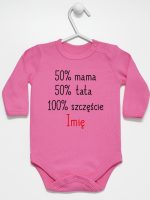 mama plus tata sto procent szczęście z imieniem body z długim rękawem kolor ciemny różowy 121