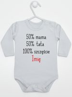 mama plus tata sto procent szczęście z imieniem body z długim rękawem kolor szary 121