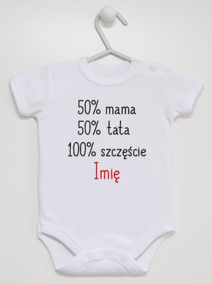 mama plus tata sto procent szczęście z imieniem body z krótkim rękawem kolor biały 121