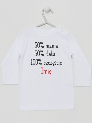 mama plus tata sto procent szczęście z imieniem koszulka z długim rękawem kolor biały 121