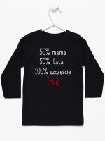 mama plus tata sto procent szczęście z imieniem koszulka z długim rękawem kolor czarny 121