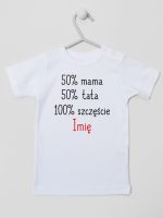 mama plus tata sto procent szczęście z imieniem koszulka z krótkim rękawem kolor biały 121