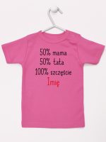 mama plus tata sto procent szczęście z imieniem koszulka z krótkim rękawem kolor ciemny różowy 121