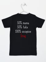 mama plus tata sto procent szczęście z imieniem koszulka z krótkim rękawem kolor czarny 121