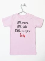 mama plus tata sto procent szczęście z imieniem koszulka z krótkim rękawem kolor różowy 121