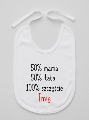 mama plus tata sto procent szczęście z imieniem śliniak niemowlęcy kolor biały 121