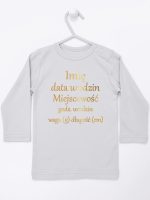 metryczka dziecka nadruk złoty koszulka z długim rękawem kolor szary 105