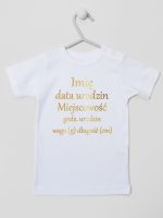 metryczka dziecka nadruk złoty koszulka z krótkim rękawem kolor biały 105