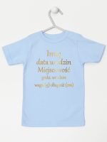 metryczka dziecka nadruk złoty koszulka z krótkim rękawem kolor błękitny 105