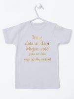 metryczka dziecka nadruk złoty koszulka z krótkim rękawem kolor szary 105