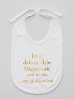metryczka dziecka nadruk złoty śliniak niemowlęcy kolor biały 105