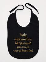 metryczka dziecka nadruk złoty śliniak niemowlęcy kolor czarny 105