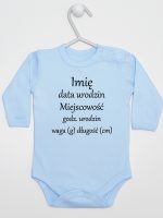 metryczka niemowlaka body z długim rękawem kolor błękitny 104