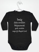 metryczka niemowlaka body z długim rękawem kolor czarny 104