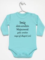 metryczka niemowlaka body z długim rękawem kolor miętowy 104