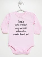 metryczka niemowlaka body z długim rękawem kolor różowy 104