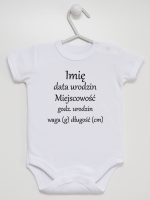 metryczka niemowlaka body z krótkim rękawem kolor biały 104