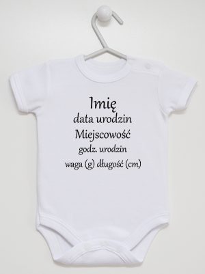 metryczka niemowlaka body z krótkim rękawem kolor biały 104