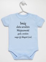 metryczka niemowlaka body z krótkim rękawem kolor błękitny 104