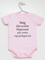 metryczka niemowlaka body z krótkim rękawem kolor różowy 104