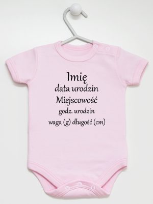 metryczka niemowlaka body z krótkim rękawem kolor różowy 104
