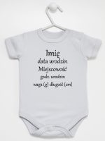 metryczka niemowlaka body z krótkim rękawem kolor szary 104