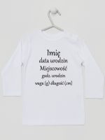 metryczka niemowlaka koszulka z długim rękawem kolor biały 104