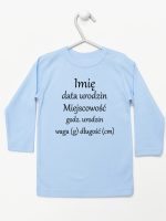 metryczka niemowlaka koszulka z długim rękawem kolor błękitny 104