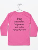 metryczka niemowlaka koszulka z długim rękawem kolor ciemny różowy 104