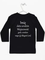 metryczka niemowlaka koszulka z długim rękawem kolor czarny 104