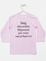 metryczka niemowlaka koszulka z długim rękawem kolor różowy 104
