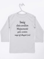 metryczka niemowlaka koszulka z długim rękawem kolor szary 104