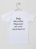 metryczka niemowlaka koszulka z krótkim rękawem kolor biały 104